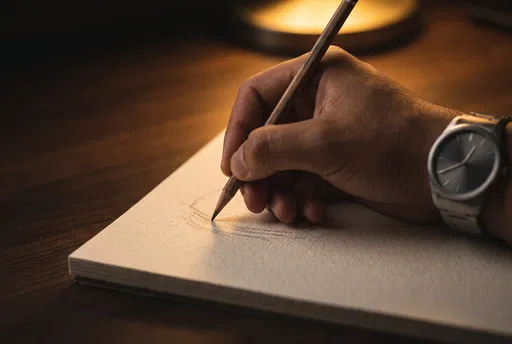 Hand Sketching on Paper Under Warm Light