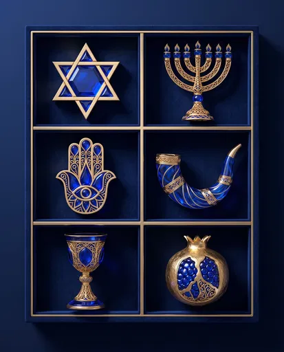 Gold and Sapphire Jewish Symbols Grid