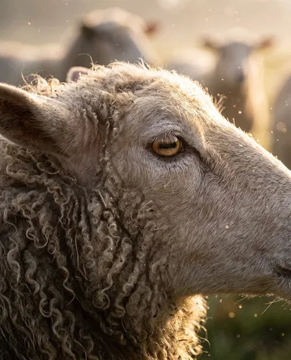 Macro Profile of Sheep in Sunlight