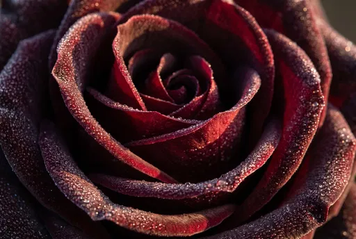 Macro Dark Maroon Rose With Dewdrops