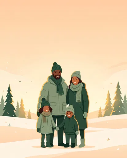 Illustration of Family in Matching Winter Coats