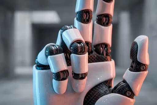 Macro Close-Up of Porcelain Robotic Hand