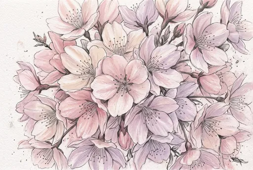 Soft Pastel Cherry Blossom Cluster Drawing
