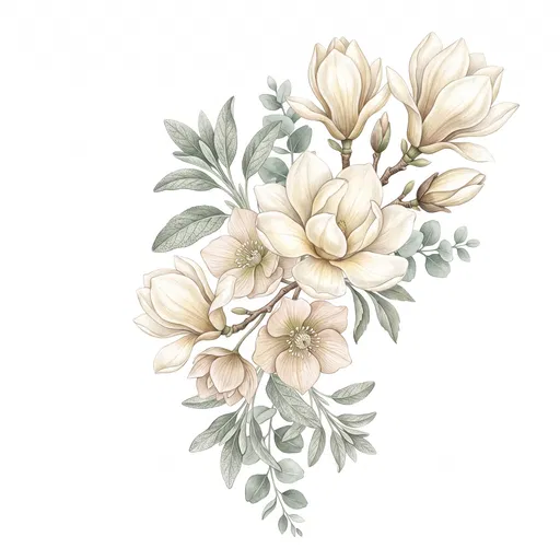 Cream Magnolia and Hellebore Botanical Clipart