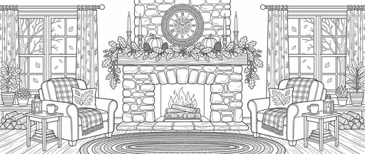 Cozy Autumn Fireplace Coloring Page