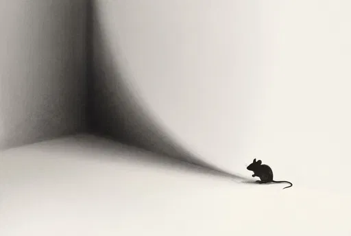 Minimalist Charcoal Mouse Near Shadow