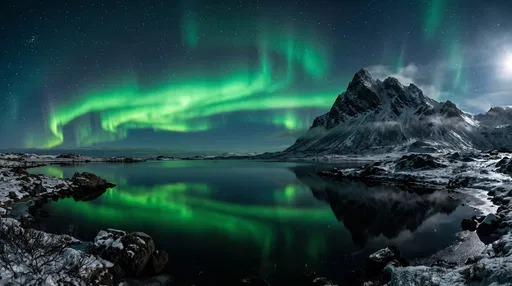 Aurora Borealis Over Arctic Mountain Lagoon