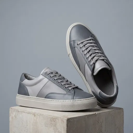 Minimalist Grey Leather Sneakers on Concrete