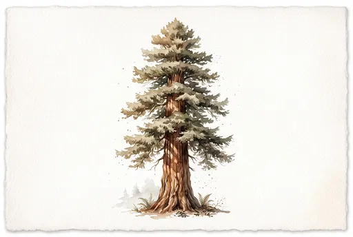 Watercolor Illustration of Coastal Redwood Tree