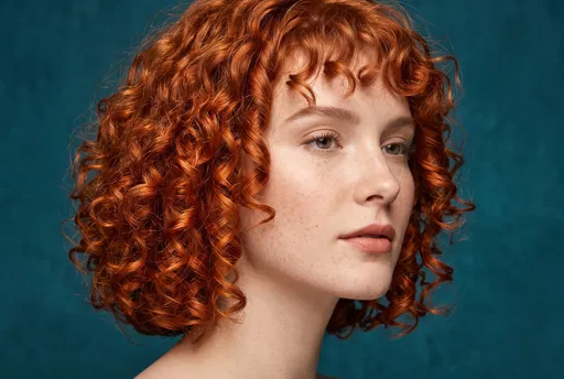 Woman With Copper Curly Bob Portrait