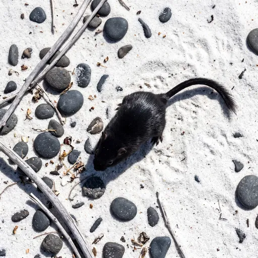 Overhead View of Black Gerbil on Sand