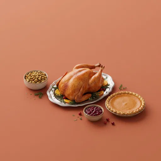 Thanksgiving Turkey Dinner on Terracotta Background