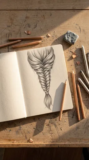 Fishtail Braid Pencil Sketch on Wooden Desk