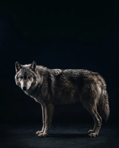 Grey Wolf Studio Portrait on Black