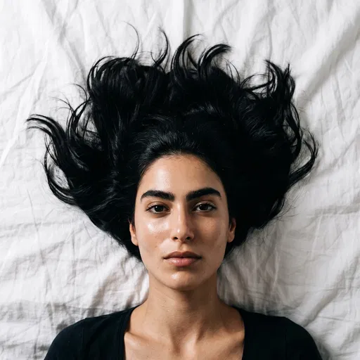 Overhead Portrait of Woman on White Sheets