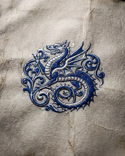 Blue and Silver Dragon Manuscript Motif