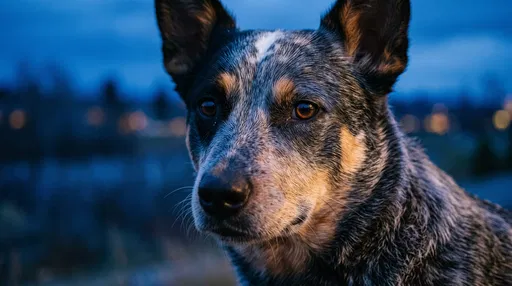 Blue Heeler Dog Portrait at Twilight