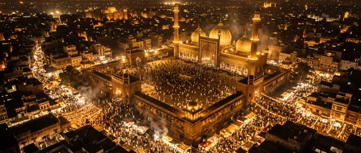 Aerial View of Illuminated Grand Mosque
