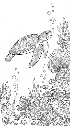 Sea Turtle Coral Reef Coloring Page