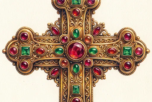 Ornate Jeweled Gold Byzantine Cross Illustration