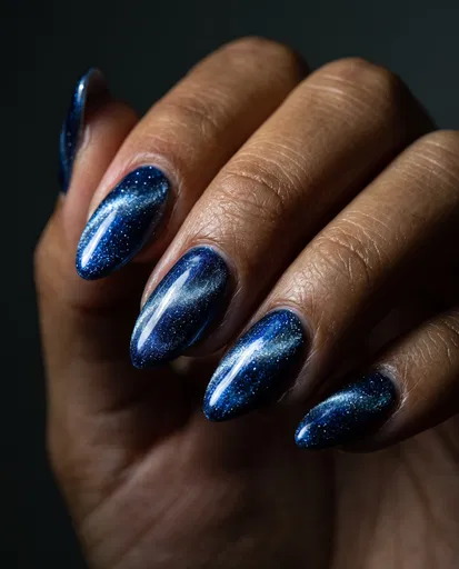 Close-Up of Blue Cat-Eye Manicure