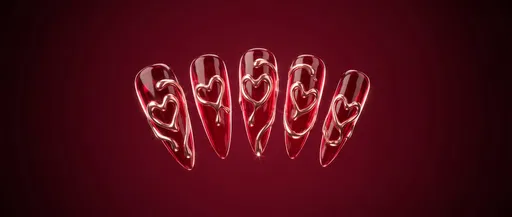 Crimson Jelly Stiletto Nails With Hearts