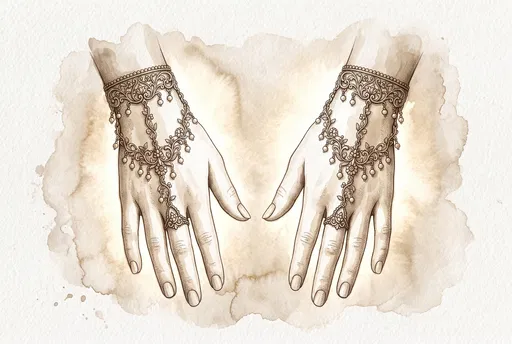 Sepia Illustration of Hands with Jewelry