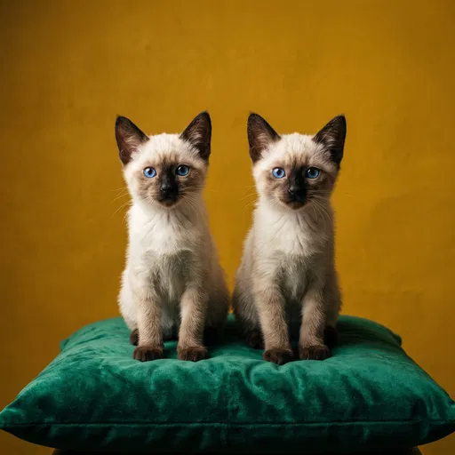 Twin Siamese Kittens on Velvet Cushion