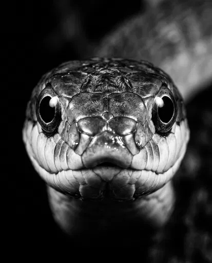 Monochrome Macro Portrait of Snake Head