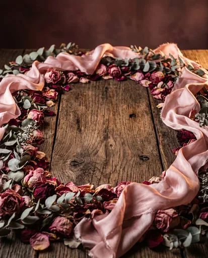 Rustic Wood Table With Rose Border