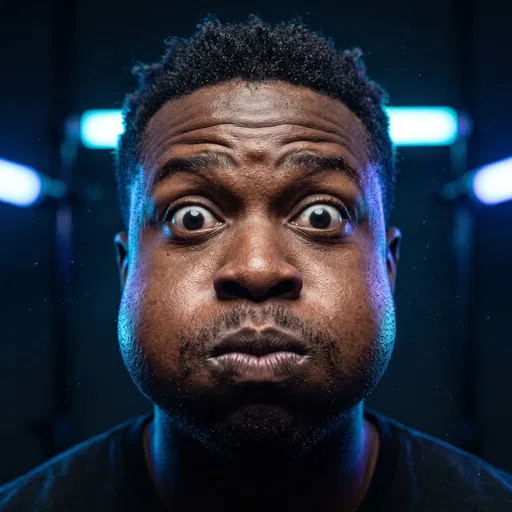 Man With Puffed Cheeks and Wide Eyes