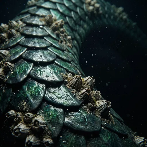 Sea Serpent Scales and Barnacles Close-Up