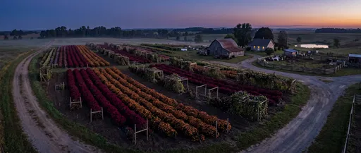 Aerial Twilight View of Rustic Flower Farm