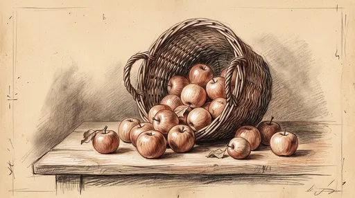 Chalk Drawing of Spilled Apple Basket