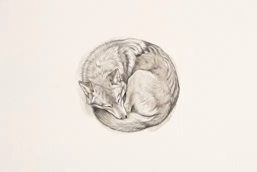 Sleeping Wolf Curled Pencil Drawing