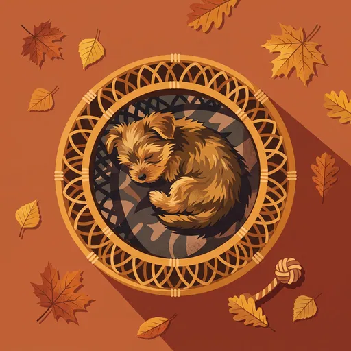 Sleeping Puppy in Rattan Basket Illustration