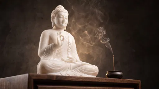 White Alabaster Buddha Statue with Incense