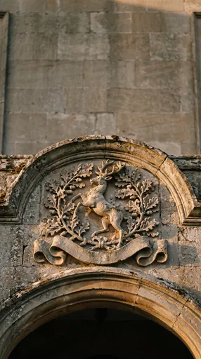 Carved Stone Stag Family Crest Archway