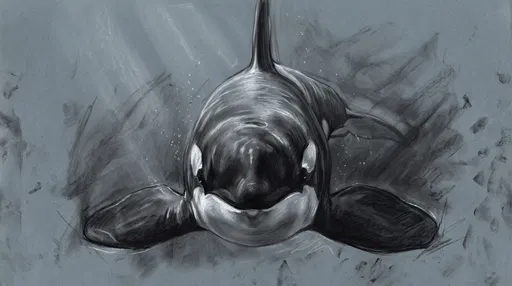 Charcoal and Chalk Drawing of Swimming Orca
