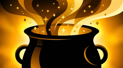 Glowing Golden Witch Cauldron Vector Illustration