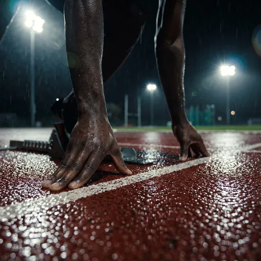 Sprinter Hands on Wet Starting Line