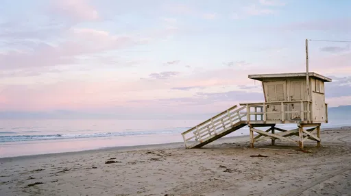 Wooden Lifeguard Tower on Beach at Dawn