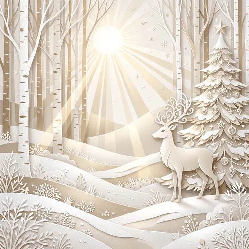 White and Gold Paper Cut Winter Scene