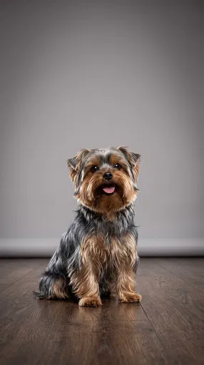 Studio Portrait of Happy Yorkshire Terrier