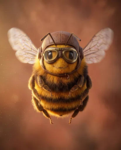 Cartoon Bumblebee in Leather Aviator Cap