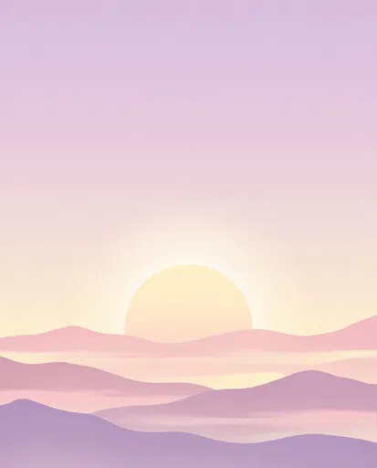 Minimalist Pastel Sunrise Over Layered Mountains