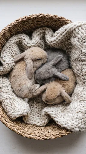 Three Sleeping Lop Bunnies in Basket