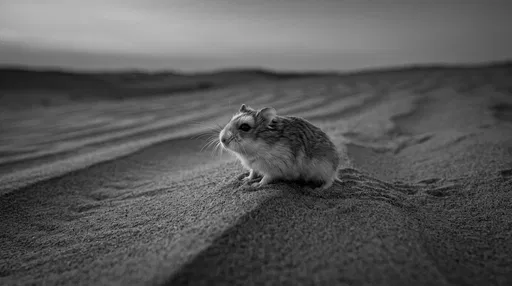Monochrome Roborovski Hamster on Sand Dune