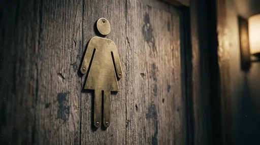 Brushed Brass Women's Restroom Sign on Wood