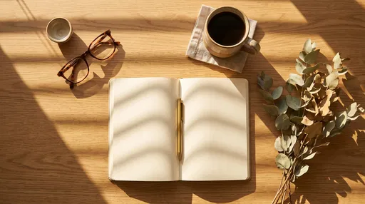 Morning Desk Flat Lay With Blank Journal
